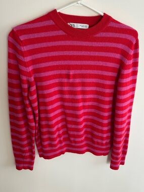 ZARA Red and Pink Striped Sweater